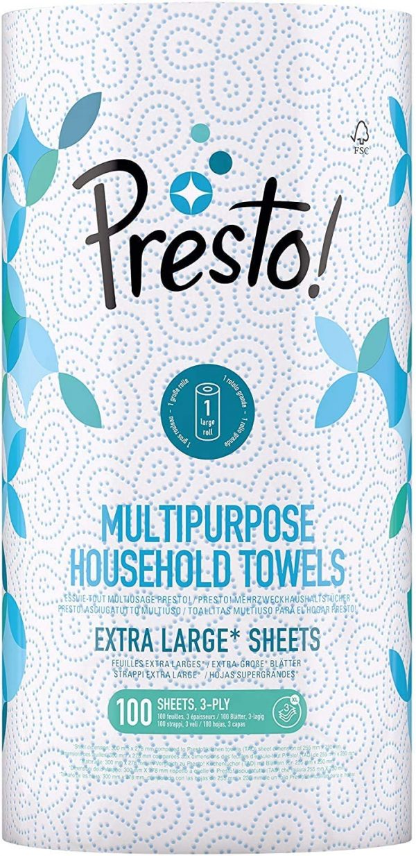 Presto Multi-Purpose Kitchen Roll 3 ply - 1x Extra Large Roll (100 sheets)