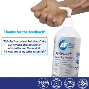AF Anti Bac+ Antibacterial Hand Sanitiser Gel (70% Alcohol) – 6 x 500ml Pump Bottles & Vitamin E. Certified EN1500, EN1276, EN1650, EN14476:2013 + A1:2015.