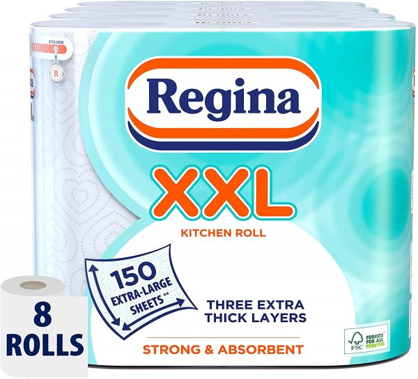 Regina XXL Kitchen Roll, 8 Rolls, 600 Extra Large Sheets