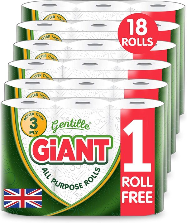 18 Rolls Gentille Giant, Better Than 3PLY Kitchen Towel 3 Pack, Made in The UK