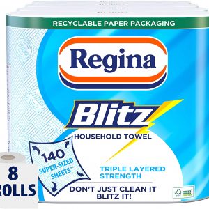 Regina Blitz Household Towel, 8 Rolls, 560 Super-Sized Sheets, Triple Layered Strength