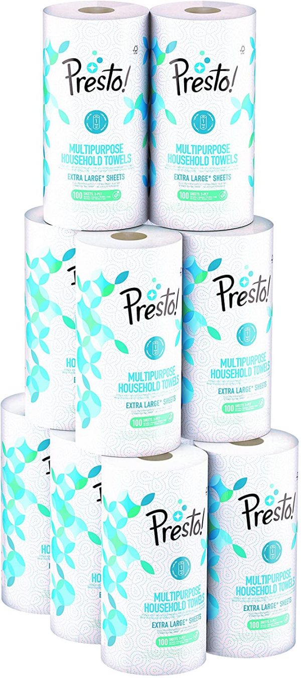 Amazon Brand - Presto! Multipurpose Kitchen Rolls, 12 Pack (12 x 100 3-ply-sheets)