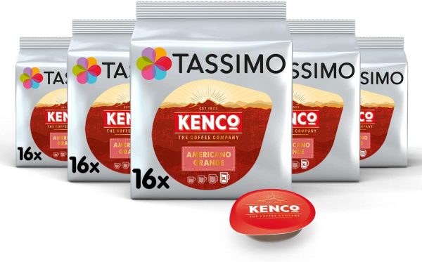 Tassimo Kenco Americano Grande Coffee Pods (Pack of 5, Total 80 Coffee Capsules)