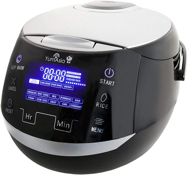 Yum Asia Sakura Rice Cooker with Ceramic Bowl and Advanced Fuzzy Logic (8 Cup, 1.5 Litre) 6 Rice Cook Functions, 6 Multicook Functions, Motouch LED Display, 220-240V UK/EU Power (Black and Silver)