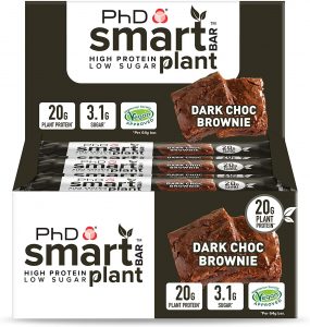 PhD Smart Bar Plant-High Protein Low Sugar, Vegan approved, Chocolate coated Protein Bar , (Dark Choc Brownie), 12 Bars