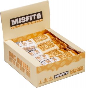 Misfits Vegan Protein Bar, White Choc Salted Peanut (12 x 45g) - 100% Plant Based High Protein, Low Sugar Chocolate Coated Snack - Dairy & Gluten Free