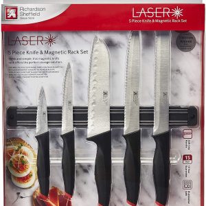 RICHARDSON SHEFFIELD R02300P506KB4 Laser 5pc Knife Set with Magnetic Rack Kitchen Knives, Stainless Steel, Black