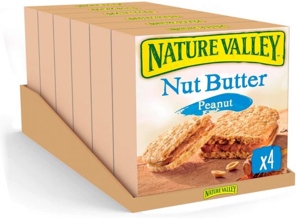 Nature Valley Nut Butter Peanut Biscuit Cereal Bars 4 x 38g (Pack of 6, total 24 Bars)