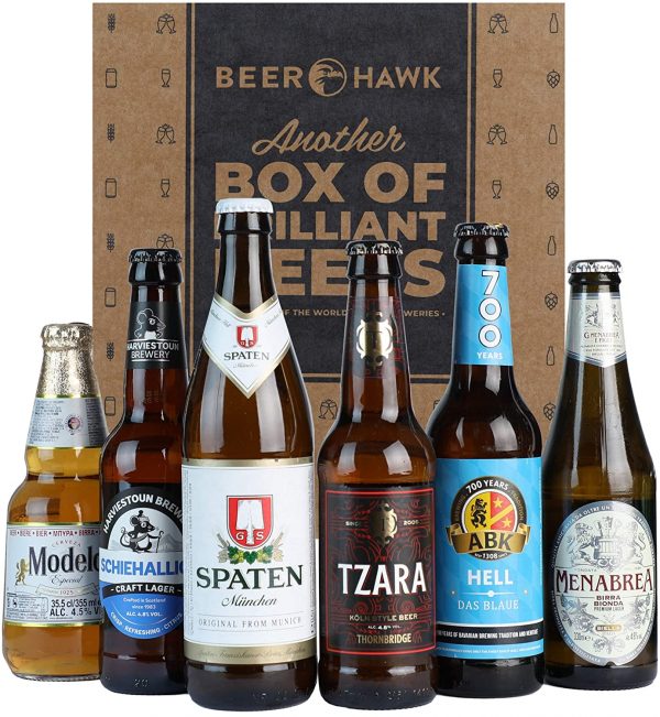 Beer Hawk World Lager Selection – 6 Beer Mixed Case Gift Set - Perfect Lager Beer Gift Set for this Father's Day