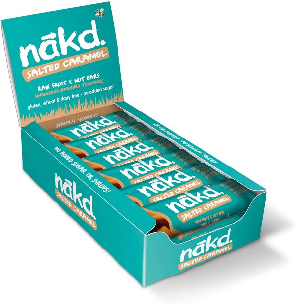 Nakd Salted Caramel Natural Snack Bars - Vegan Bars - Healthy Snack - Gluten Free Bars 35 g (Pack of 18)