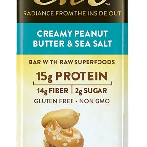 Raw Rev Glo Protein Bars, Creamy Peanut Butter & Sea Salt, 1.6 Ounce (Pack of 12), Keto-Friendly, Vegan, Plant-Based Protein, Gluten-Free Snack Bar