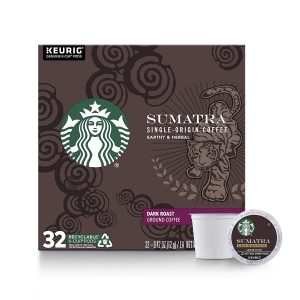 Starbucks Dark Roast K-Cup Coffee Pods — Sumatra for Keurig Brewers — 1 box (32 pods)