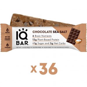 IQBAR Brain and Body Keto Protein Bars - Chocolate Sea Salt Keto Bars - 36-Count Energy Bars - Low Carb Protein Bars - High Fiber Vegan Bars and Low Sugar...