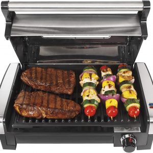 Hamilton Beach Electric Indoor Searing Grill with Viewing Window and Removable Easy-to-Clean Nonstick Plate, 6-Serving, Extra-Large Drip Tray, Stainless...