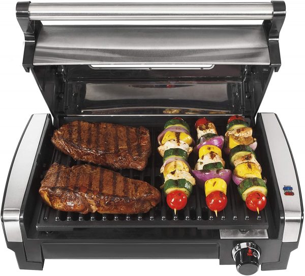 Hamilton Beach Electric Indoor Searing Grill with Viewing Window and Removable Easy-to-Clean Nonstick Plate, 6-Serving, Extra-Large Drip Tray, Stainless...