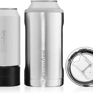 BrüMate HOPSULATOR TRíO 3-in-1 Stainless Steel Insulated Can Cooler, Works With 12 Oz, 16 Oz Cans And As A Pint Glass (Stainless)