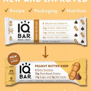 IQBAR Brain and Body Keto Protein Bars - Peanut Butter Chip Keto Bars - 24-Count Energy Bars - Low Carb Protein Bars - High Fiber Vegan Bars and Low Sugar...
