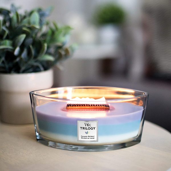 Woodwick Ellipse Trilogy Scented Candle with Crackling Wick | Calming Retreat | Up to 50 Hours Burn Time, Calming Retreat