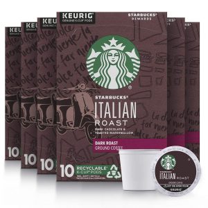 Starbucks Dark Roast K-Cup Coffee Pods — Italian Roast for Keurig Brewers — 6 boxes (60 pods total)