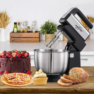 Stand Mixer, 5 Speeds Electric Mixer 2 in 1 Hand Mixer with 4 Quarts Stainless Steel Mixing Bowl, Beaters & Dough Hooks