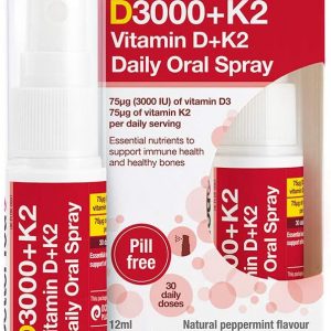 BetterYou Vitamin D3000+K2 Daily Oral Spray | Natural Daily Multivitamin Spray and Immune System Support | Natural Peppermint Flavour | 12ml (30 Daily Doses)