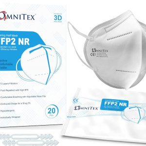 Omnitex FFP2 Face Mask - Box of 20, Individually Wrapped | High Filtration - 5 Layers | EN149 CE Certified | Hypoallergenic | Fluid Resistant | Ear Loops...