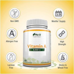 Vitamin A 8000 IU - High Strength Vitamin A Supplement, 400 Softgel Capsules 1 Year Supply for The Maintenance of Normal Skin, Vision and Immune System...