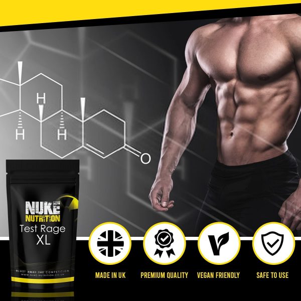 Nuke Nutrition Test Rage XL Testosterone Booster for Men | 180 Capsules | Anabolic Supplement to Enhance Male Testosterone Levels | Boost Lean Physique, Muscle Growth & Strength | Vegan & Easy Swallow