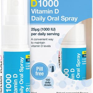 BetterYou D1000 Vitamin D Daily Oral Spray | 1000 IU (25UG) of Vitamin D3 (Cholecalciferol) | 15 ml (100 Sprays) | Natural Peppermint Flavour | Supports...