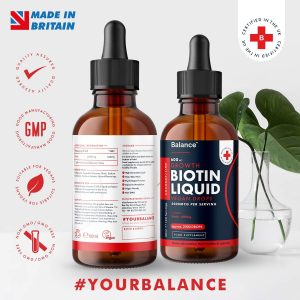 Balance Vitamin Biotin Liquid Drops - High Strength 5000mcg - Coconut/Lime Flavour - Vegan Friendly - Sublingual Fast Absorption - Gluten Free - Made in The UK - (60ml Bottle, 120 Servings)