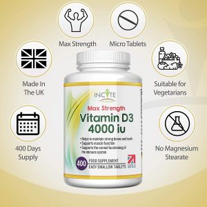 Vitamin D 4000iu - 400 Premium Vitamin D3 Easy-Swallow Micro Tablets - One a Day High Strength Cholecalciferol VIT D3 - Vegetarian Supplement - Made in The...