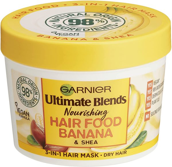 Garnier Ultimate Blends Hair Food Banana 3-in-1, Nourishing Hair Mask, Conditioning Treatment, Leave-in Conditioner for Dry Hair, Vegan Formula, 98% Natural...