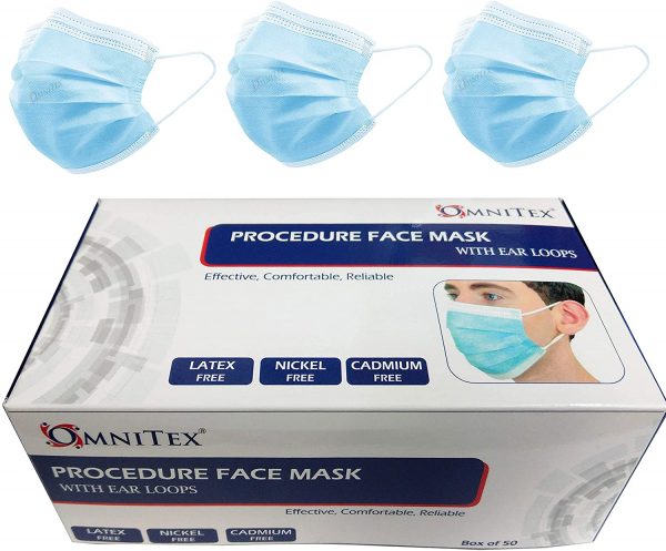 British Brand | Omnitex 50pk 3ply Premium Type II Disposable Surgical Face Mask | EN14683 98% Filtration Medical Grade Type 2 with Ear Loops