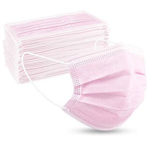 Tanness (Pack of 50) Pink 3 Ply Safety Masks - Disposable Pink Face Masks Protective 3 Ply Breathable Triple Layer Mouth Cover with Elastic Earloops