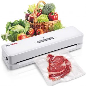 Bonsenkitchen Vacuum Sealer, Automatic Food Sealer Machine Food Saver for Dry and Moist Food Fresh Preservation with Vacuum Roll Bags and Cutter, White VS3803