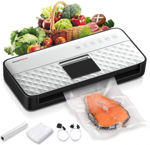 Food Vacuum Sealer Machine, Bonsenkitchen Upgrade Automatic Vacuum Sealer for Food Preservation and Sous Vide, Dry/Moist One-Touch Vacuum Packing Machine...
