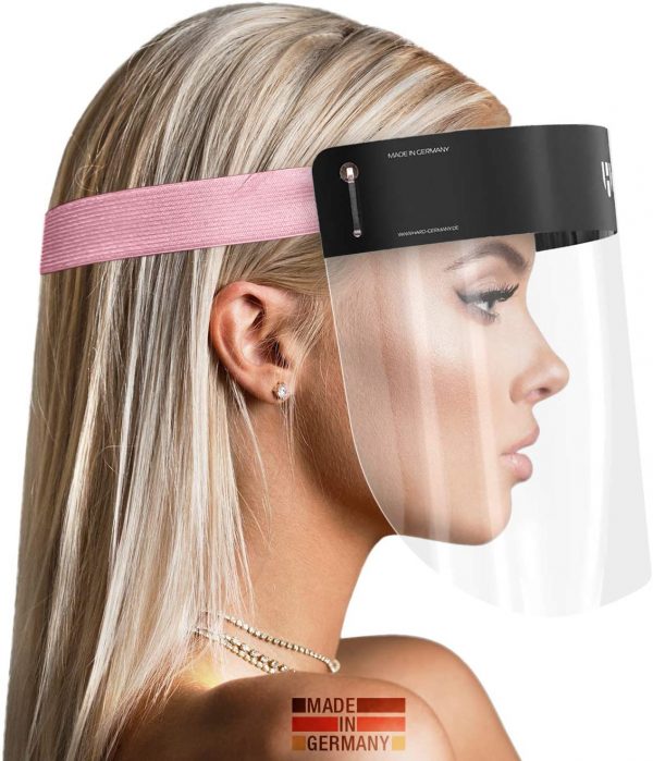 HARD 1x Pro Visor Face Shield, Medical Certified with Anti Fog, Facial Protection Made in Germany, Full face Covering Adults - Black/Pink