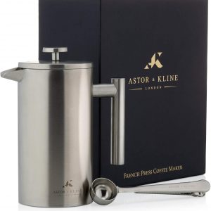 Astor & Kline French Press Coffee Maker | Cafetiere 8 Cup | Matt Finish Stainless Steel Double Wall Insulated Coffee Press | Includes Measuring Scoop...