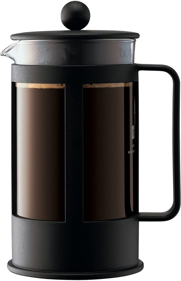 BODUM Kenya 8 Cup French Press Coffee Maker, Black, 1.0 l, 34 oz & KitchenCraft Stainless Steel Coffee Measuring Scoop