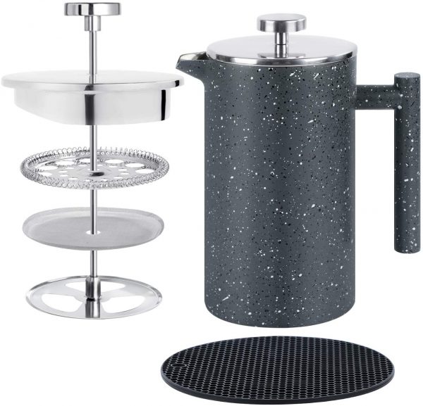 MOGGA Cafetiere 34oz/8cup French Press Coffee Maker Double Walled Insulated Coffee Press with 304 Food Grade Stainless Steel and Unique 3 Layered Filtration...