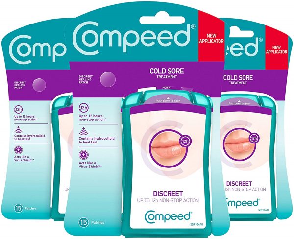 Compeed Cold Sore Discreet Healing Patch, 45 Patches (3 Packs of 15), Cold Sore Treatment, More Convenient than Cold Sore Creams, Dimensions: 1.5 x 1.5 cm