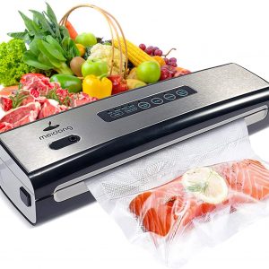 Vacuum Sealer Machine, Meidong Food Saver Vacuum Sealer Machine Built in Air Sealing System w/Starter Kit, Dry & Moist Food Modes, Led Indicator Lights, Easy to Clean, Compact Design