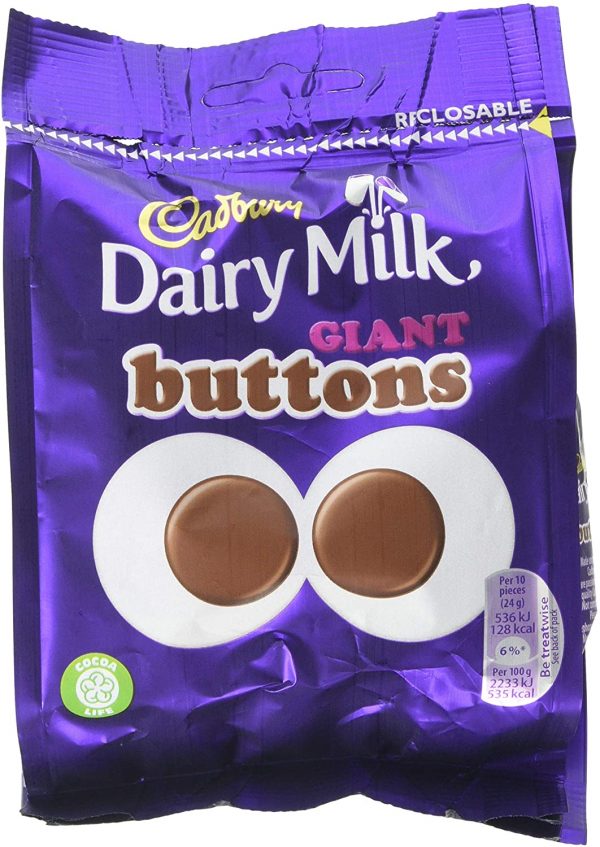 Cadbury Dairy Milk Giant Chocolate Buttons Bag, 95 g, Pack of 10