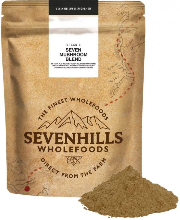 Sevenhills Wholefoods Organic 7 Mushroom Blend Powder 200g with Reishi, Chaga, Shiitake, Maitake, Lion's Mane, Cordyceps & Tremella