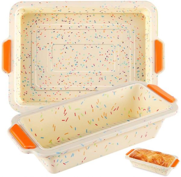 Laelr Silicone Bread Loaf Tins Non Stick 2 Pack Silicone Baking Mould Pans Oven Rectangle Mould Cake Pans
