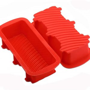 KATELUO 2 Pack Large Silicone Bread Tin, Silicone Loaf Pans, Large Silicone Bread Mould for DIY Loaves, Toast, Cakes, Bread (Red)
