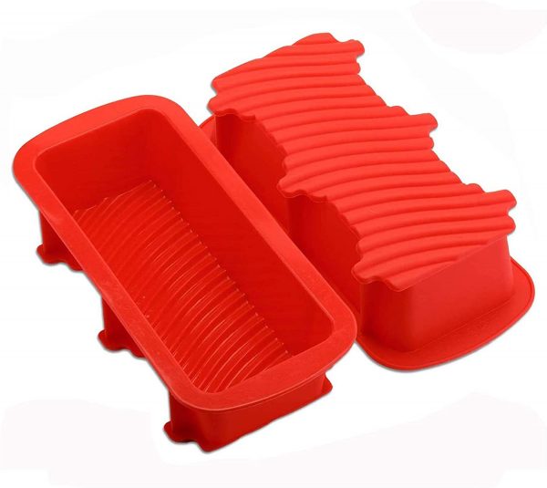 KATELUO 2 Pack Large Silicone Bread Tin, Silicone Loaf Pans, Large Silicone Bread Mould for DIY Loaves, Toast, Cakes, Bread (Red)