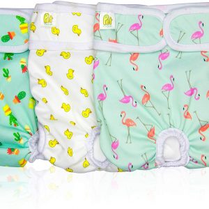 Reusable Dog Nappies - Sanitary Pet Diapers, Highly Absorbent, Machine Washable & Eco-Friendly, 3-Pack, Trending, Small