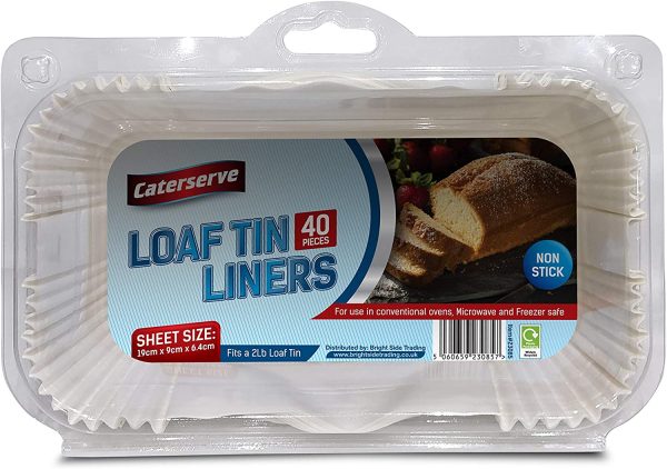40 Loaf Tin Liners | Fits 2lb Loaf Tins for Baking | Non-Stick Bread Tins | Baking Paper Compatible with Conventional Ovens, Microwaves, Freezer Safe | Ideal for Home Use, Catering | by Caterserve