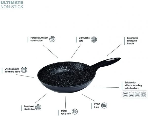 Zyliss E980065 Ultimate Non-Stick Frying Pan | 28cm/11in | Forged Aluminium | Black | Rockpearl Plus Non-Stick Technology | Suitable For All Hobs Including Induction